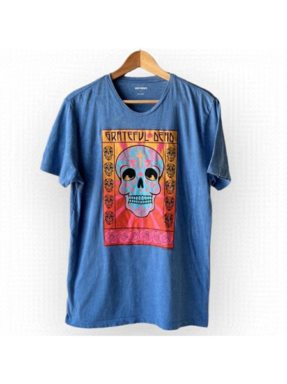 Grateful DEAD Old Navy Blue Crewneck Day Of The Dead Tee Size Medium